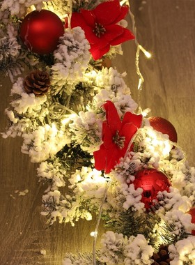 圣诞节装饰品绿色植绒雪藤条2.7米2.7米橱窗门挂楼梯拐角酒店装饰