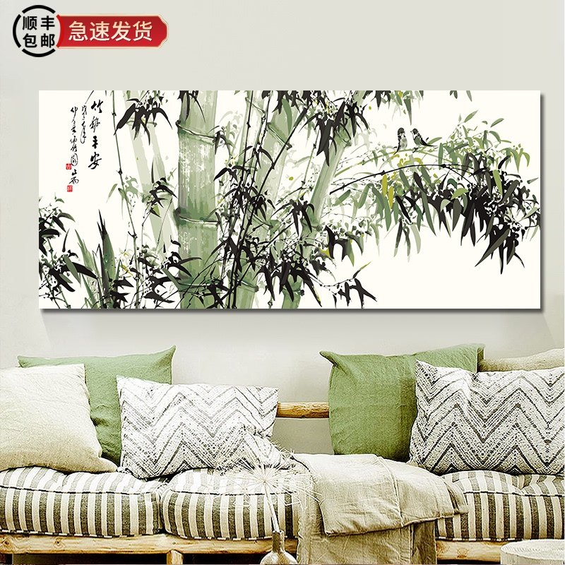 diy数字油画油彩画手绘客厅风景水墨花卉竹子大幅装饰画 竹报平安