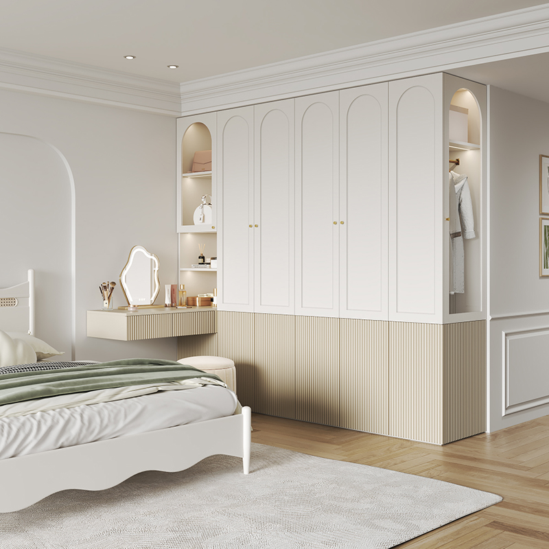 衣柜梳妆台一体家用卧室靠墙转角格栅现代奶油风定制侧边储物收纳