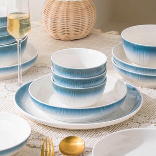 顺祥陶瓷碗家用碗盘套装乔迁之喜入宅碗餐具微波炉耐高温碗釉下彩