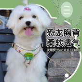 狗狗牵引绳猫咪胸背小型犬比熊泰迪狗绳背心式 遛狗绳反光恐龙卡通