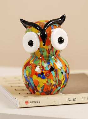 艺术琉璃彩色猫头鹰爱动物设计师款客厅酒柜样板房桌面装饰