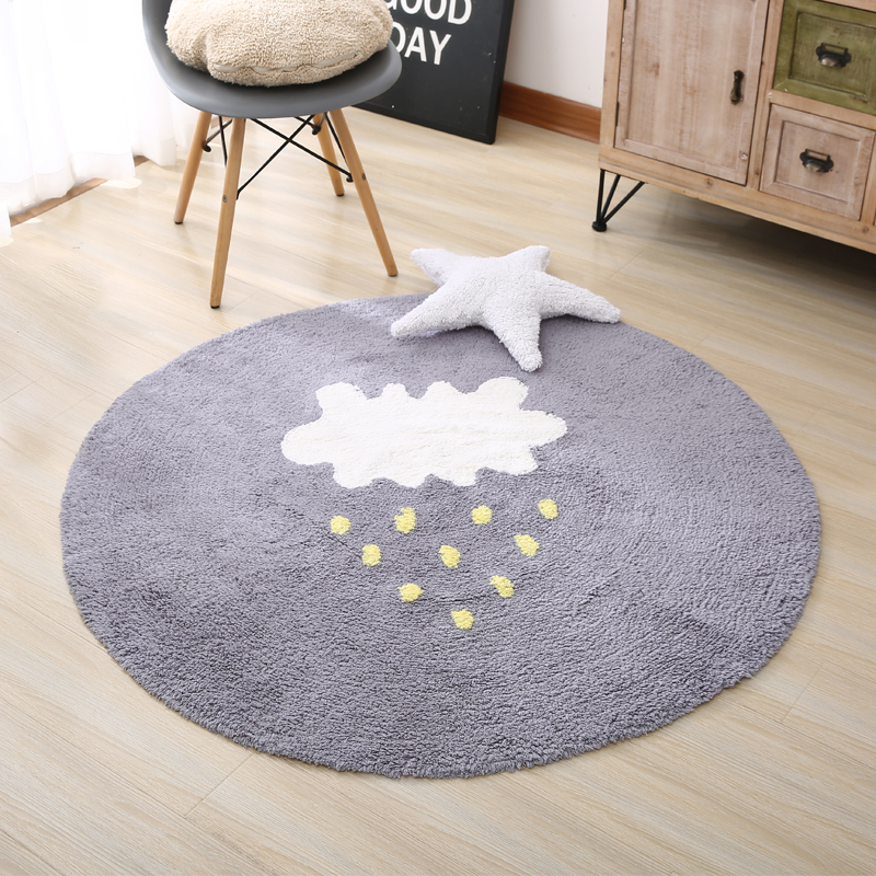 云朵雨全棉圆形地毯幼儿园卧室儿童爬行垫电脑椅吊篮地板保护垫子