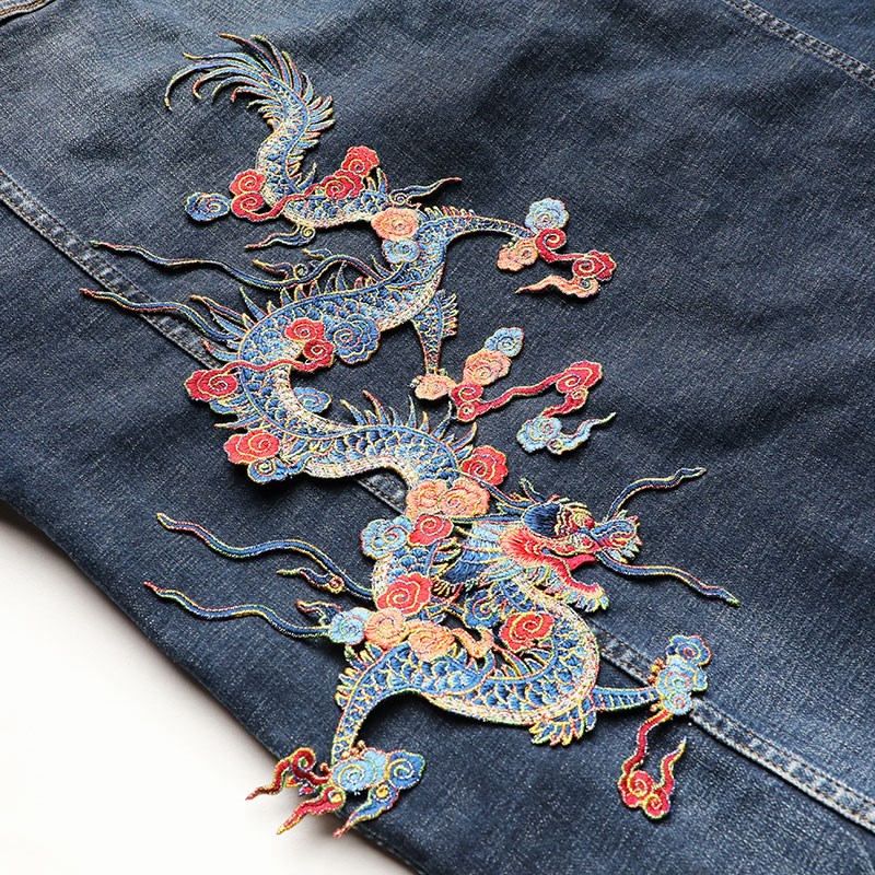 中国风腾云龙布贴补丁绣花片汉服名族传统服饰装饰刺绣对称需缝制