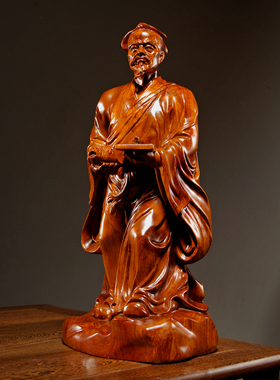 花梨木雕刻木工鲁班雕像摆件工匠祖师巧圣鲁班雕塑人物家居装饰品