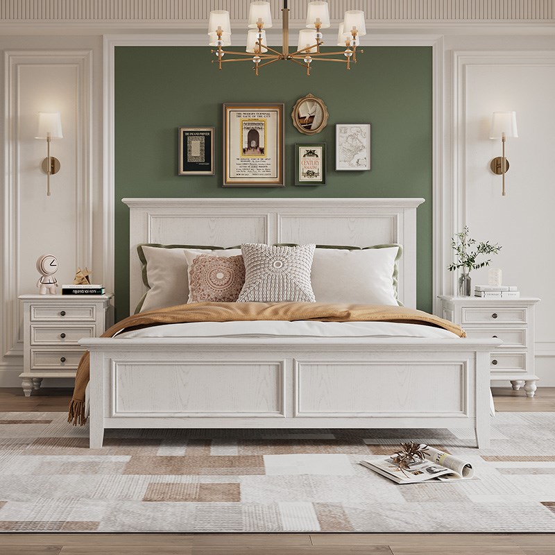 美式白色实木床头柜白蜡木沙发边柜简约床头收纳柜小柜子卧室家具