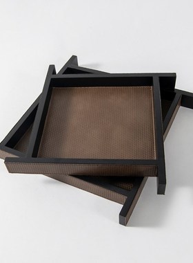 新中式皮革木质托盘长方形酒店餐桌样板间餐厅收纳盘茶几桌面摆件