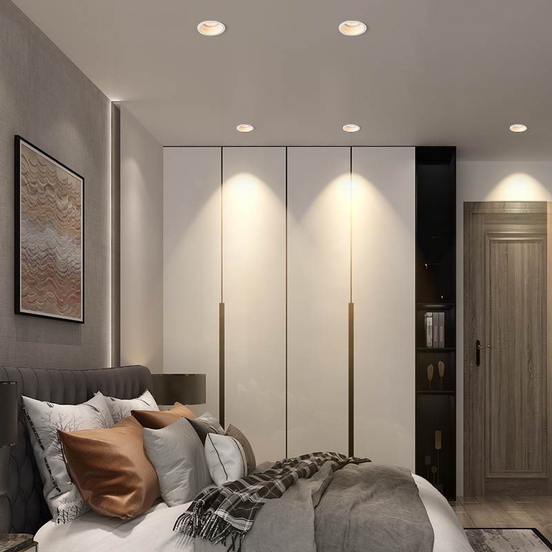 防眩光cob射灯led嵌入式洗墙灯窄边框筒灯三色调光75孔无主灯照明