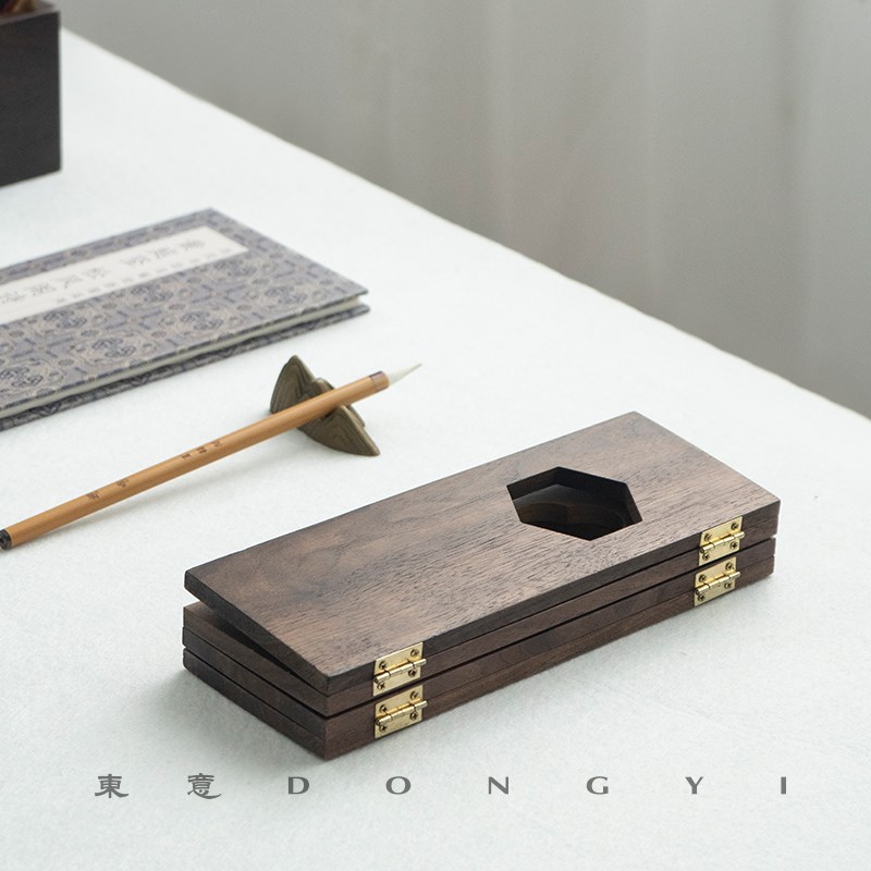 东意文房 新中式桌面小屏风摆件北美黑胡桃木砚屏工艺品书房摆台