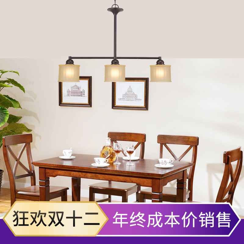 酒店民宿餐厅餐桌饭厅酒吧吧台朝下三头简美铁艺歺厅灯具复古简约