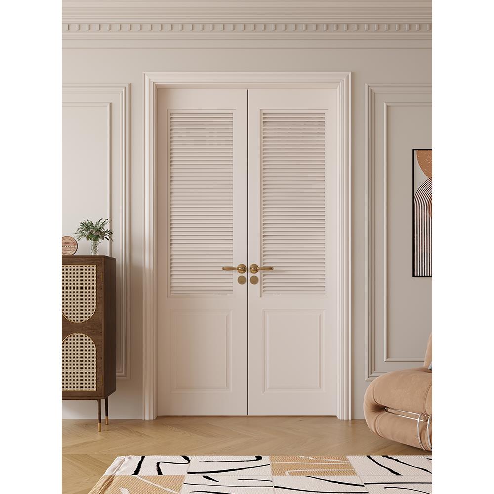 木以木作轻法式实木烤漆卧室门白色百叶双开门网红房间室内对开门