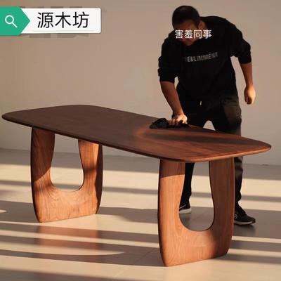 北美黑胡桃木中古风实木餐桌现代新中式简约办公休闲侘寂风茶桌