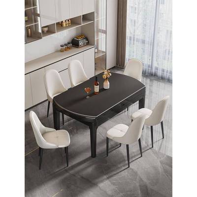 实木岩板餐桌椅2025新款家用小户型方圆两用桌子可变圆桌黑色饭桌