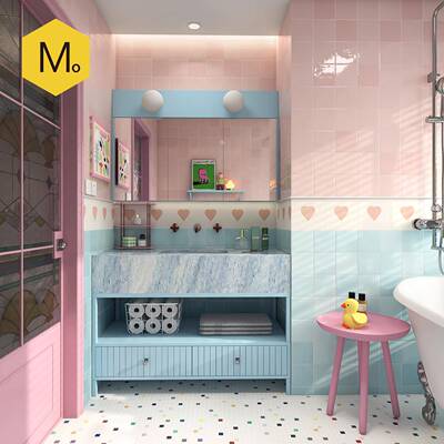 末末家多巴胺奶油卫生间跳跳糖花砖厕所爱心腰线墙砖浴室瓷砖地砖