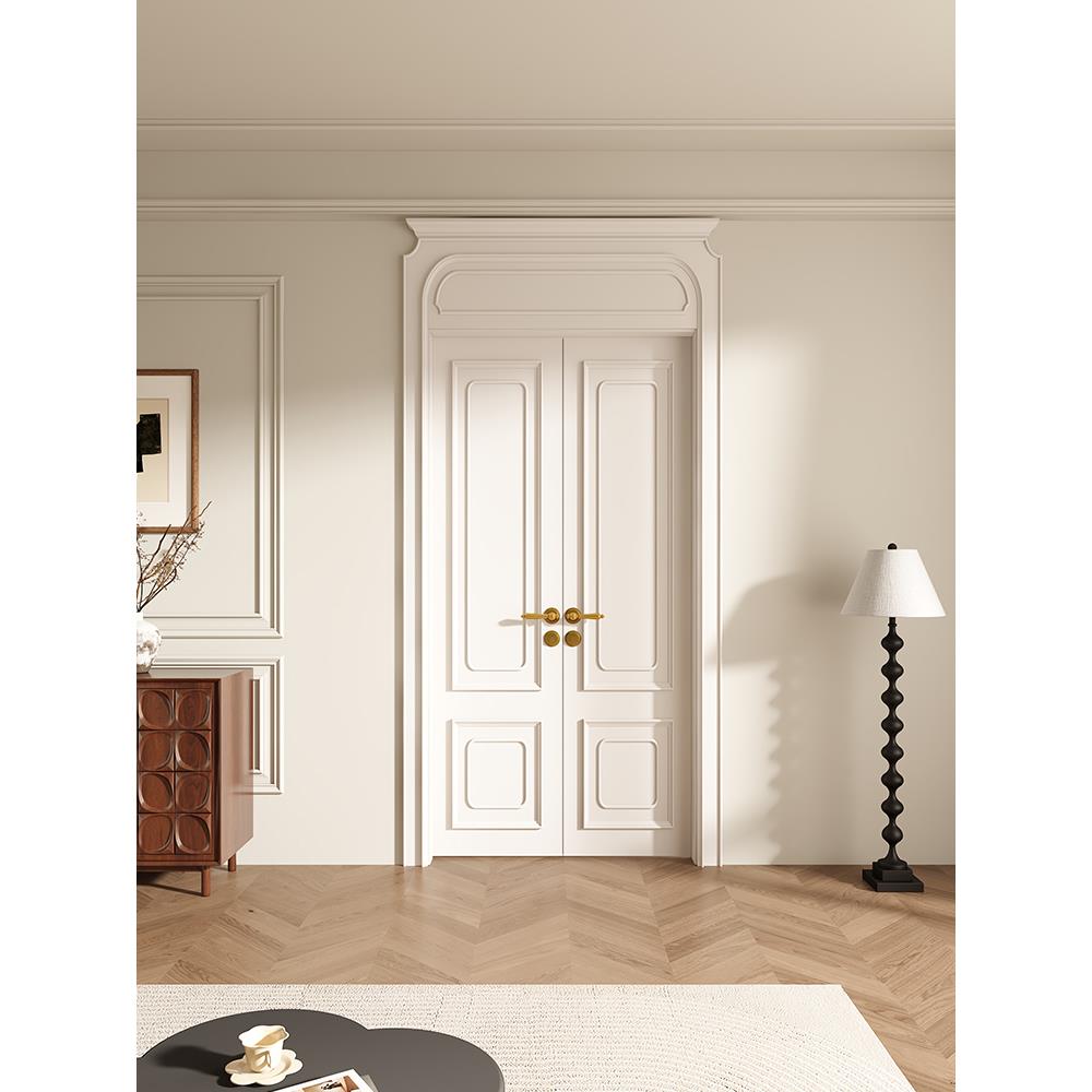 木以木作实木烤漆双开门白色法式覆古卧室房间书房对开门入户定制