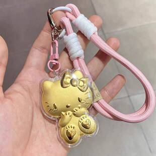 足金999黄金送礼KT猫车载招财小新手机挂绳挂绳钥匙扣包挂件礼盒