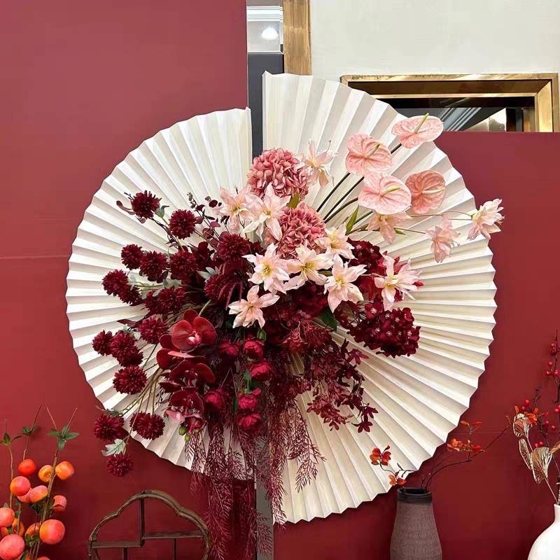 中式婚礼道具折纸扇订婚宴背景墙装饰结婚装饰周岁礼生日布置折扇