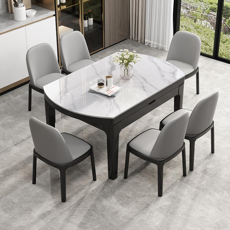 岩板餐桌实木伸缩方圆两用现代简约小户型家用折叠电磁炉可变圆桌