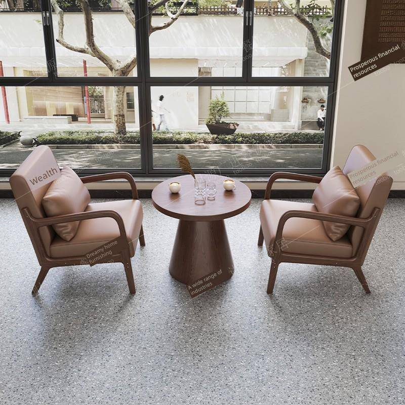 覆古咖啡厅民宿实木桌椅组合酒店卡座奶茶店甜品店沙发接待洽谈椅