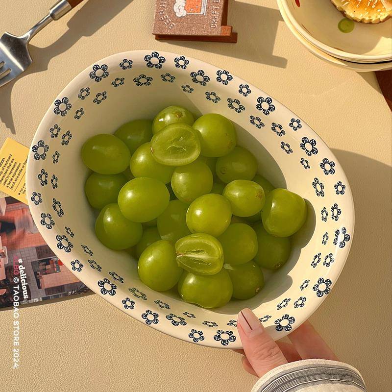 ins风水果碗小清新沙拉碗家用陶瓷浴缸碗椭圆酸奶碗高颜值汤碗盘