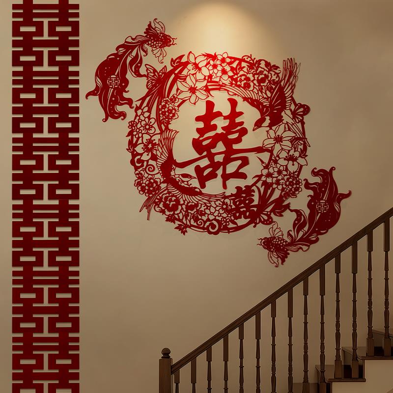 结婚楼梯背景墙装饰婚房布置套装男方女方农村婚礼氛围感喜字用品