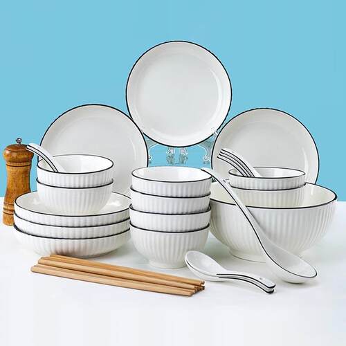 日式山田碗盘家用餐具套装北欧风餐具创意新款陶瓷碗盘筷情侣套装