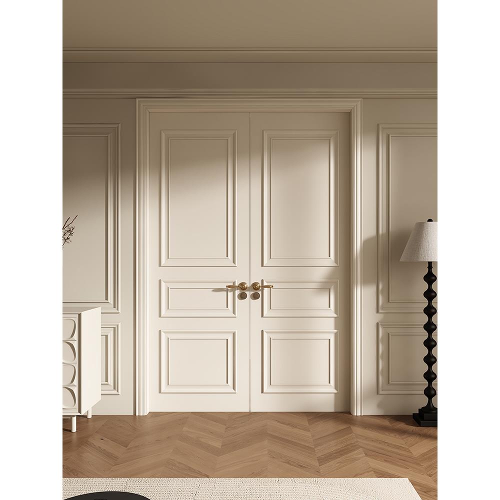 木以木作实木覆合烤漆门卧室房间书房双开门白色欧法式覆古风入户