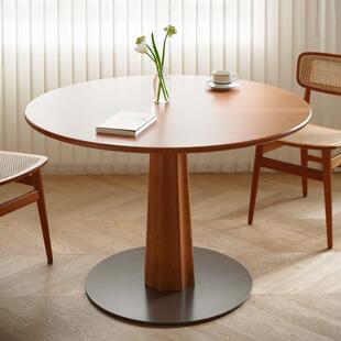 二黑木作 天尺圆桌 北欧实木圆形餐桌岩板简约复古饭桌餐厅客厅