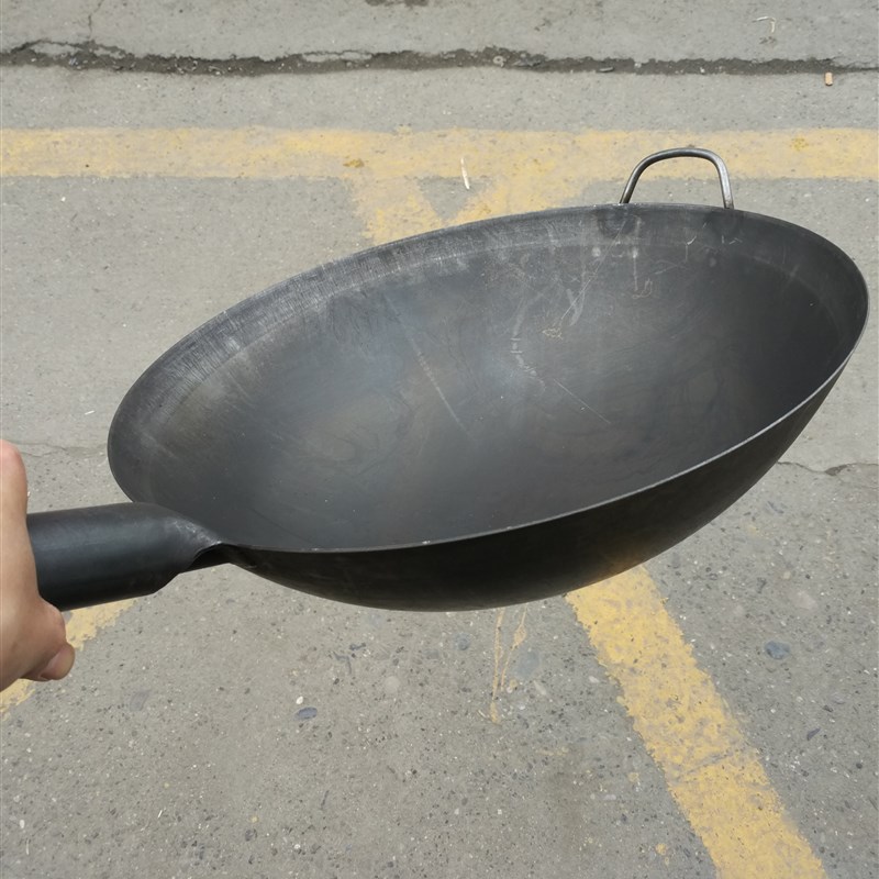 厨师专用炒锅无涂层不粘锅老式铁锅圆底锅酒店炒菜锅大小马勺铁锅