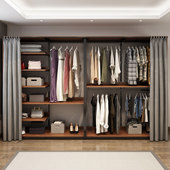 步入式 架实木衣帽架落地卧室挂衣架 金属衣帽间架子铁艺放式