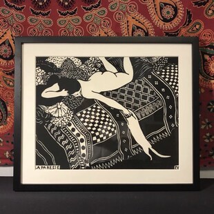 闲来逗猫 女孩与猫咪黑白画艺术大师瓦洛东 旁白装饰画卧室