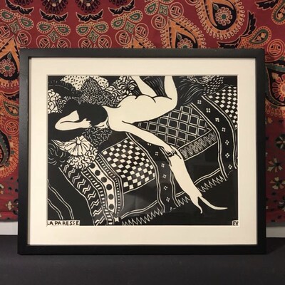 闲来逗猫 女孩与猫咪黑白画艺术大师瓦洛东 旁白装饰画卧室