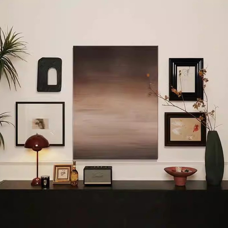 中古风组合玄关装饰画立体手绘小众艺术肌理挂画餐边柜客厅装饰图片
