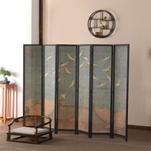 实木屏风客厅现代屏风折屏竹子室内屏风办公室瑞鹤图