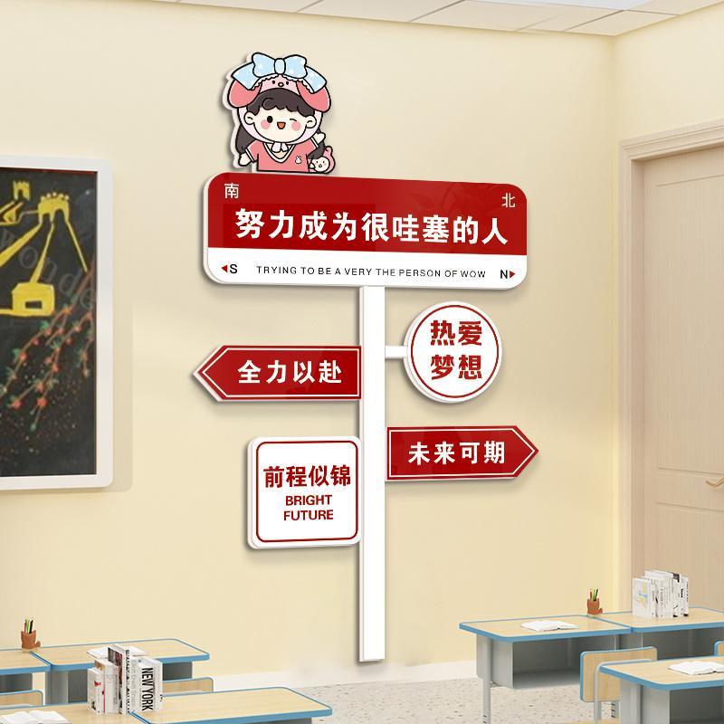创意路牌励志标语中考班级装饰文化墙贴教室布置黑板上面挂画高考图片