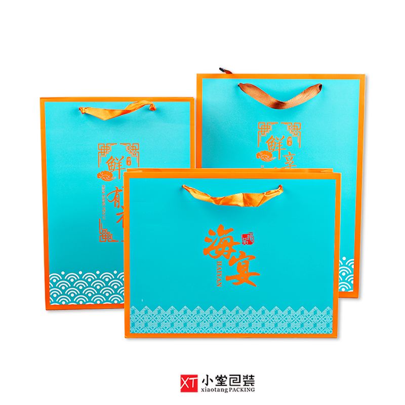 新版通用海鲜海味干货中秋年货手提礼品袋纸袋子送礼用手挽袋10个