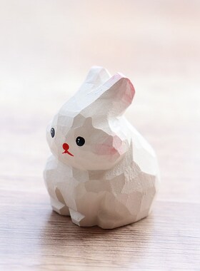 陪小兔子一起蹦蹦跳跳!实木雕刻手工生肖兔可爱迷你摆件生日礼物