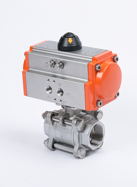 Q611F-16P不锈钢304气动三片式内螺纹丝口扣球阀配ATGT气动执行器