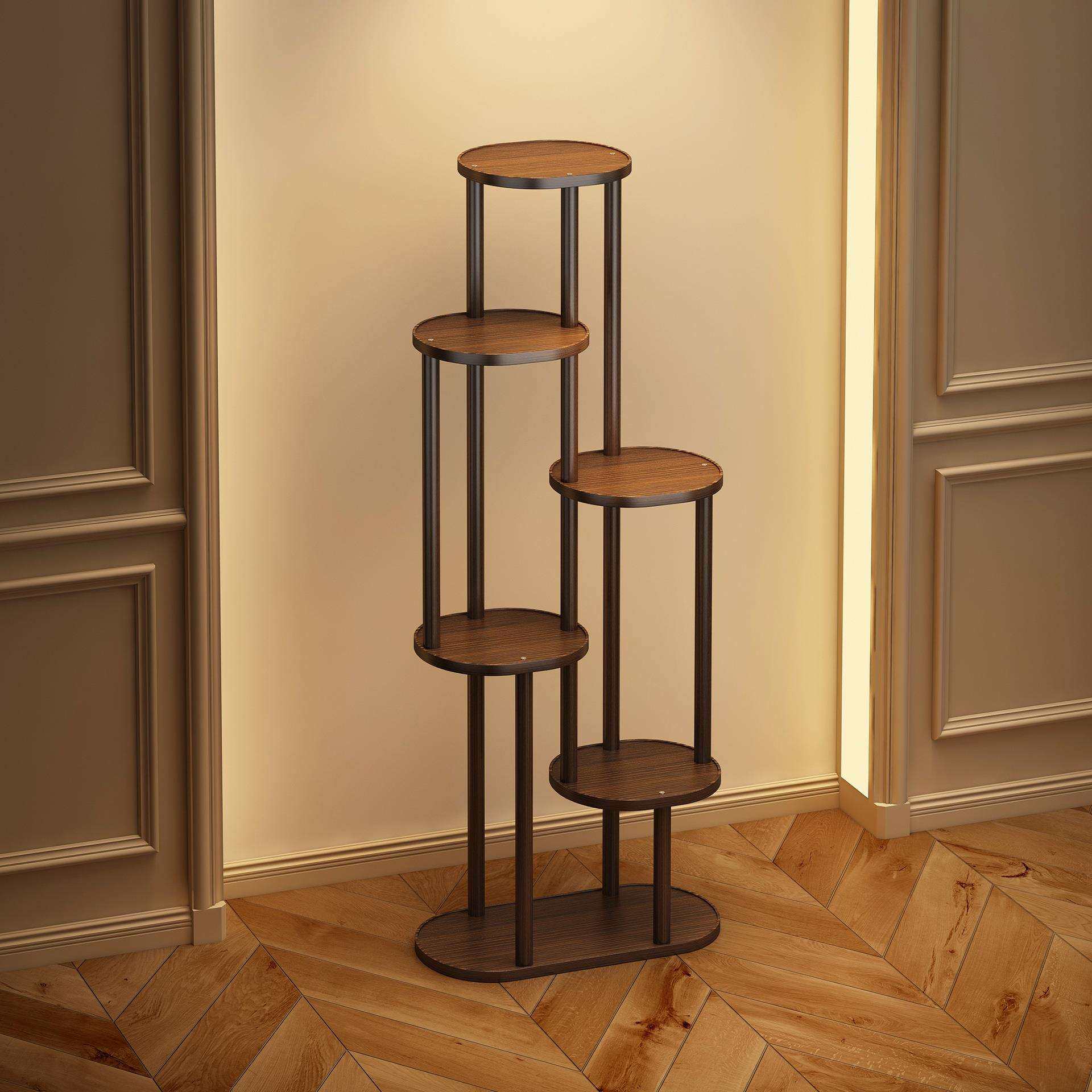 多层花架子客厅落地式复古博古架阳台实木中式小型置物架展示