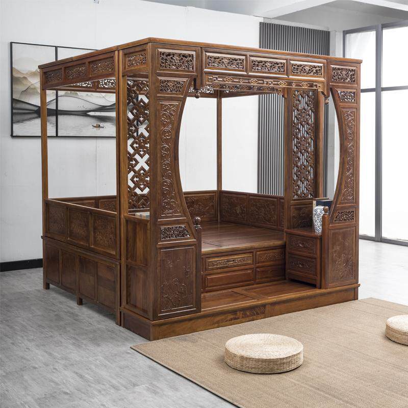 仿古实木拔步床古代踏步床中式家具老式双人床踏板式古典雕花其他