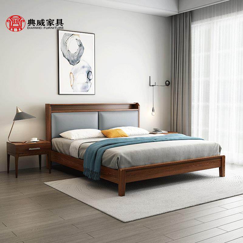 现代简约中式全实木双人床1.8米1.5m1.2单人实木床卧室家具