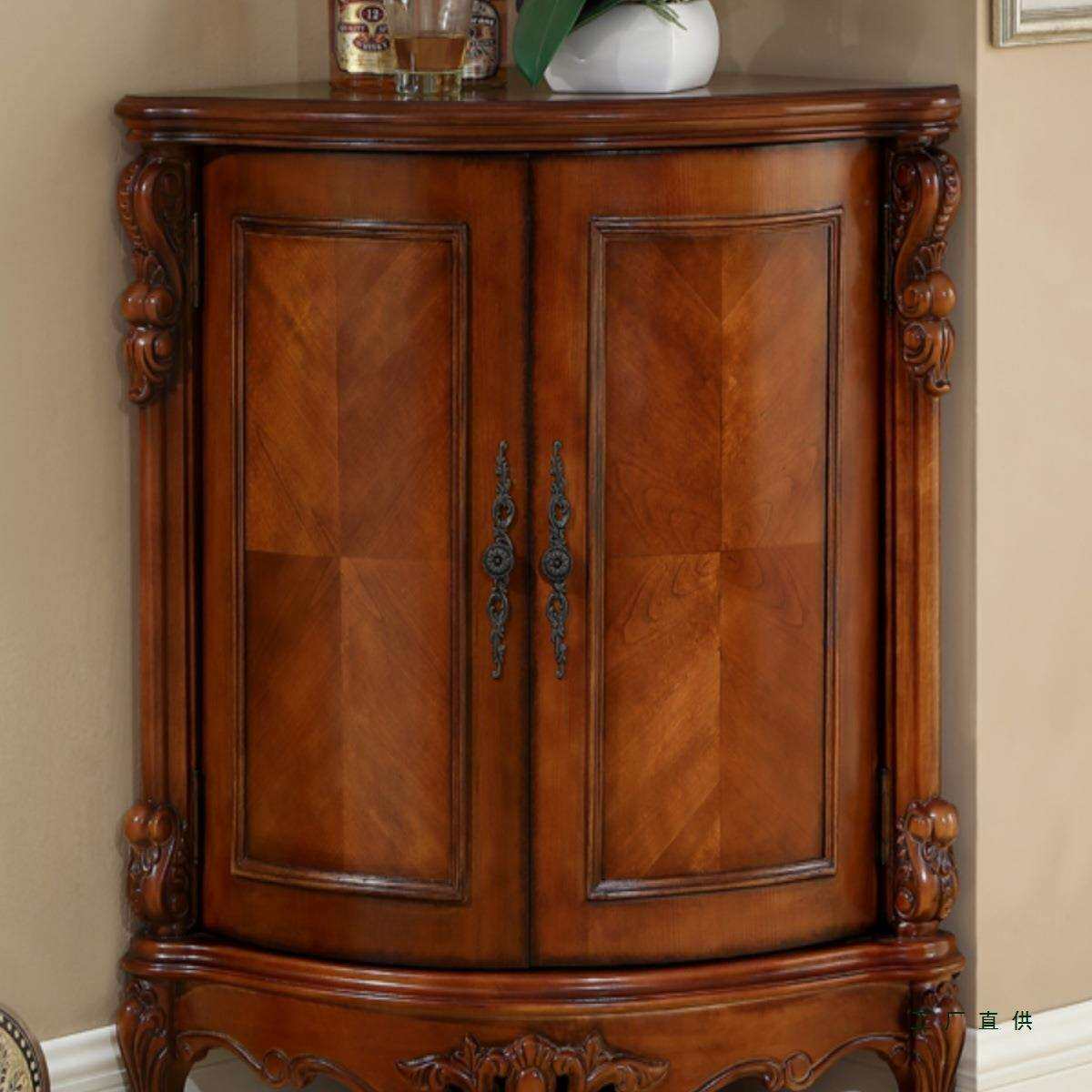 美式复古墙角柜实木矮柜客厅家具转角储物酒柜扇形三角柜大小户型