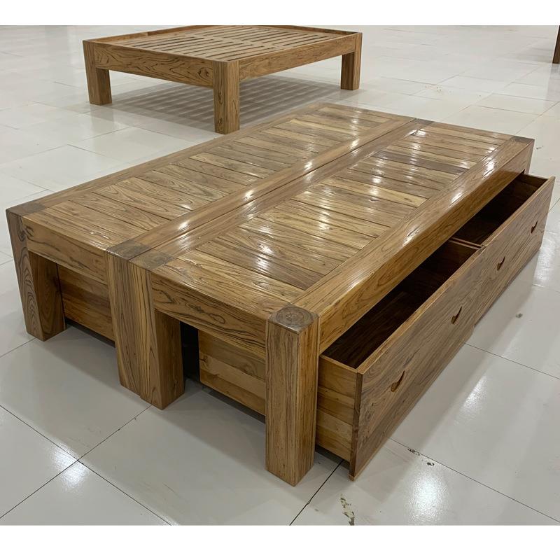 V3FP纯实木榻榻米床地炕地台矮床民宿老榆木家具无床头双人单人架