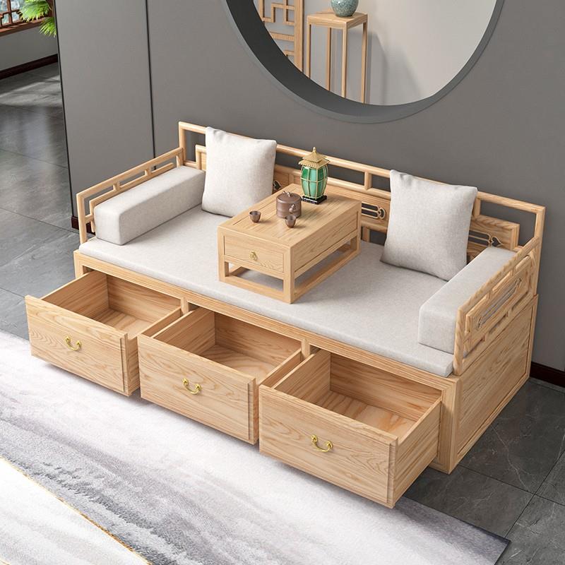 白蜡木全实木罗汉床推拉床小户型禅意沙发床民宿多功能伸缩贵妃榻