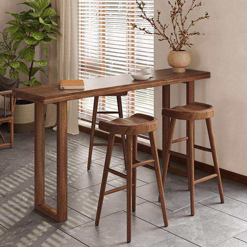 实木吧台桌家用阳台靠墙长条窄桌子商用酒吧台高脚桌原木桌椅组合