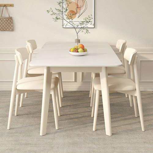 奶油风实木岩板餐桌椅组合现代简约长方形家用小户型吃饭西餐桌子