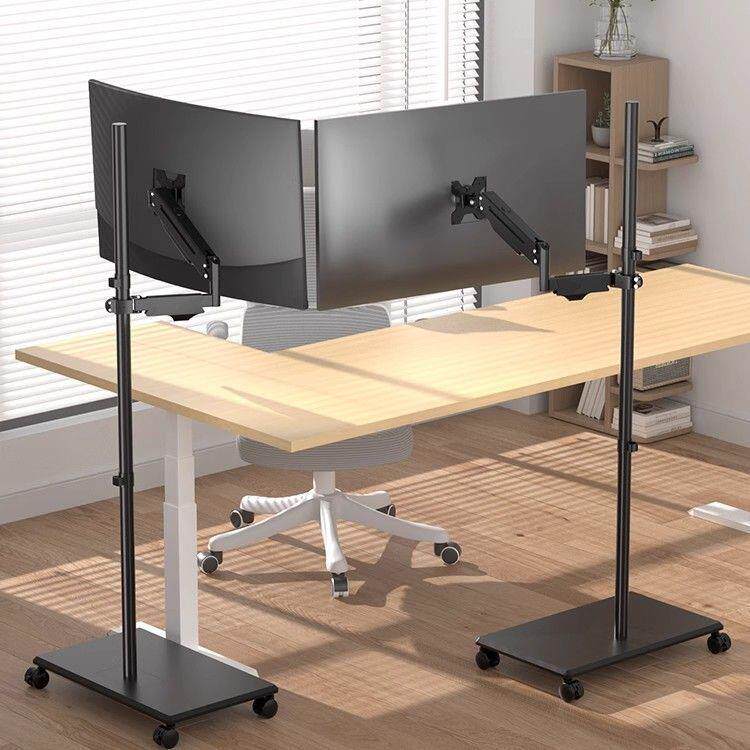 落地式显示器支架气压悬臂可升降移动工作台带键盘屏幕托架32寸