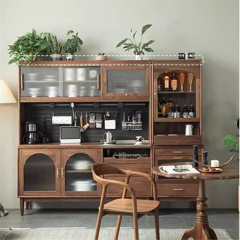 北美黑胡桃木实木餐边柜一体靠墙酒柜日式简约柜茶水柜餐厅收纳柜