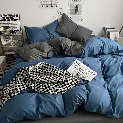 纯色四件套亲肤磨毛套件学生宿舍三件套双拼被套床笠床单跨境