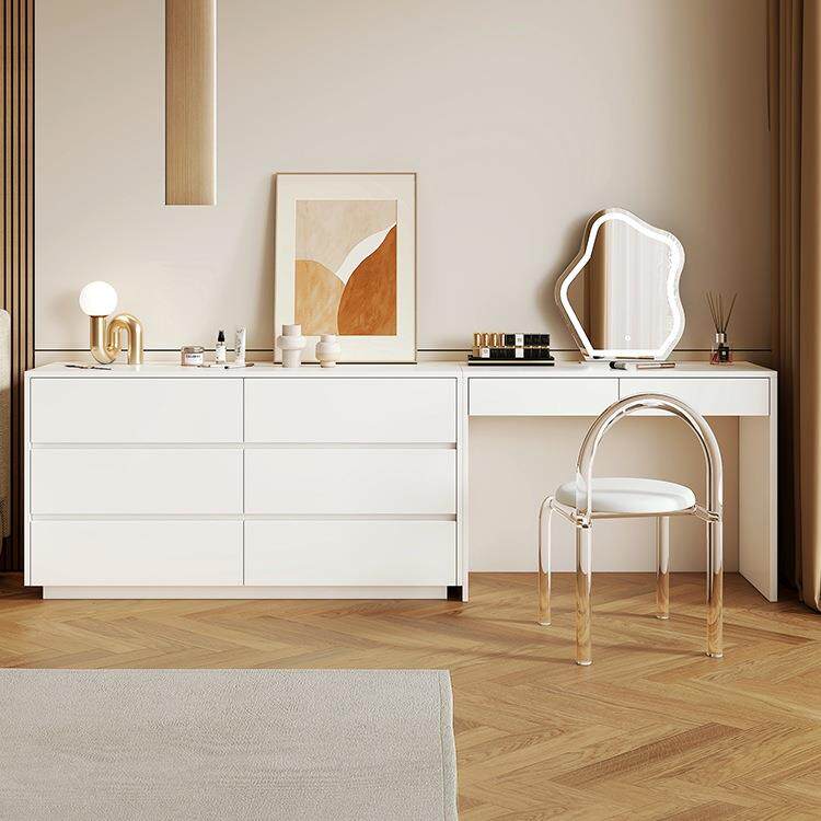 轻奢实木梳妆台斗柜一体简约现代小户型网红奶油风卧室床尾化妆M&